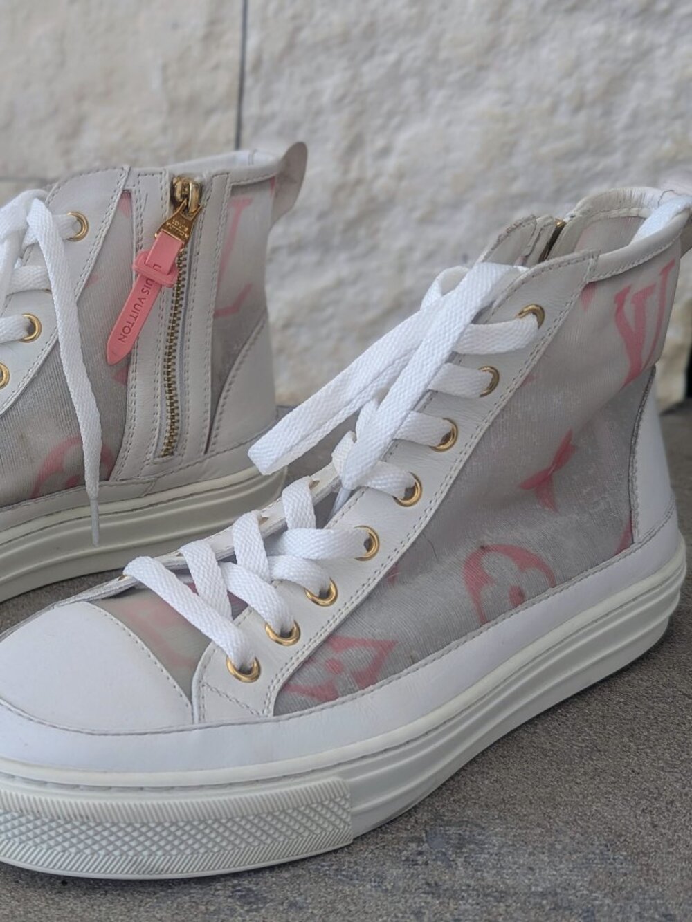 Louis Vuitton Stellar Pink Monogram Mesh High-Top Sneakers (Size 38)